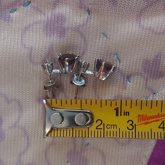 Stud drop earrings. Deep red CZ and silver tone. Brand new. - Picture 3 of 3